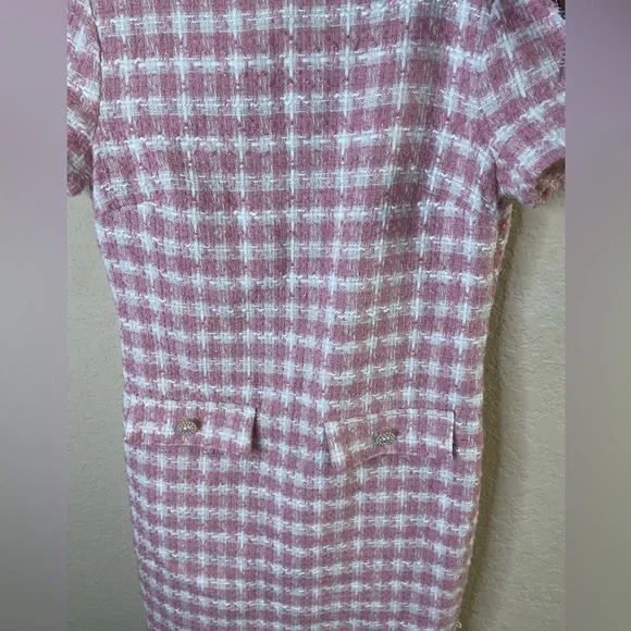 Bepop tweed pink and white stripe dress short sleeve size S - Picture 7 of 8